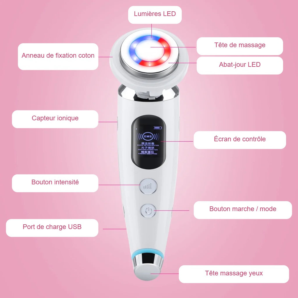 Appareil Soin Visage LED 5-en-1 – Éclat, Fermeté & Pores Affinés