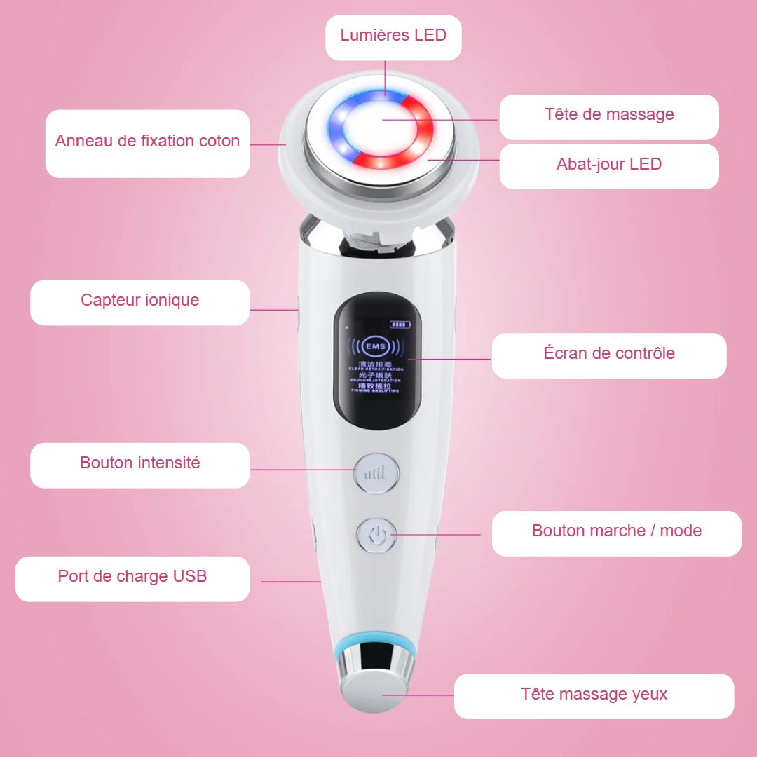 Appareil Soin Visage LED 5-en-1 – Éclat, Fermeté & Pores Affinés