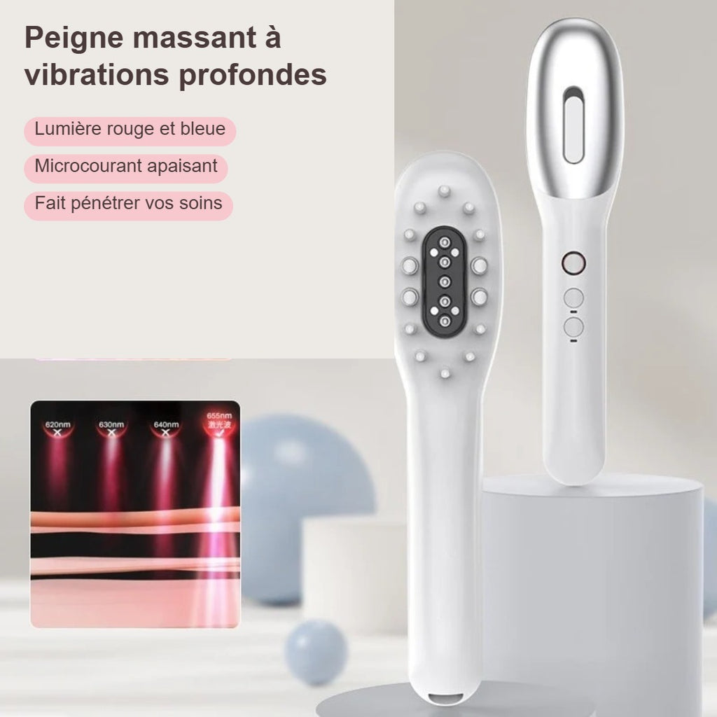 Peigne Massant Lumière Rouge – Soin du Cuir Chevelu & Cheveux Fortifiés